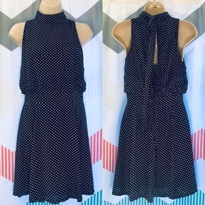 Nikibiki Navy Polka Dot Halter Dress Small • Keyhole Back